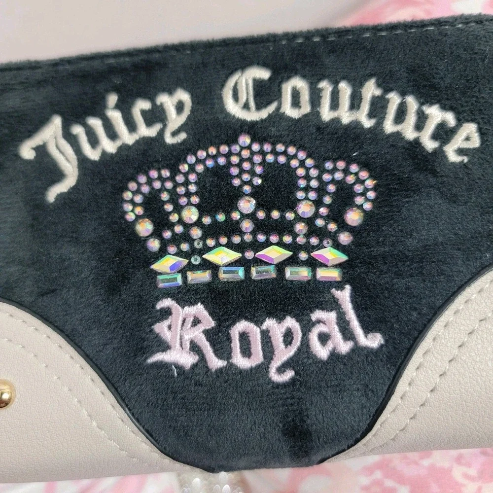 NEW! Juicy Couture Kingdom CROWN ROYAL Double Zip Around Wallet Rhinestone Charm